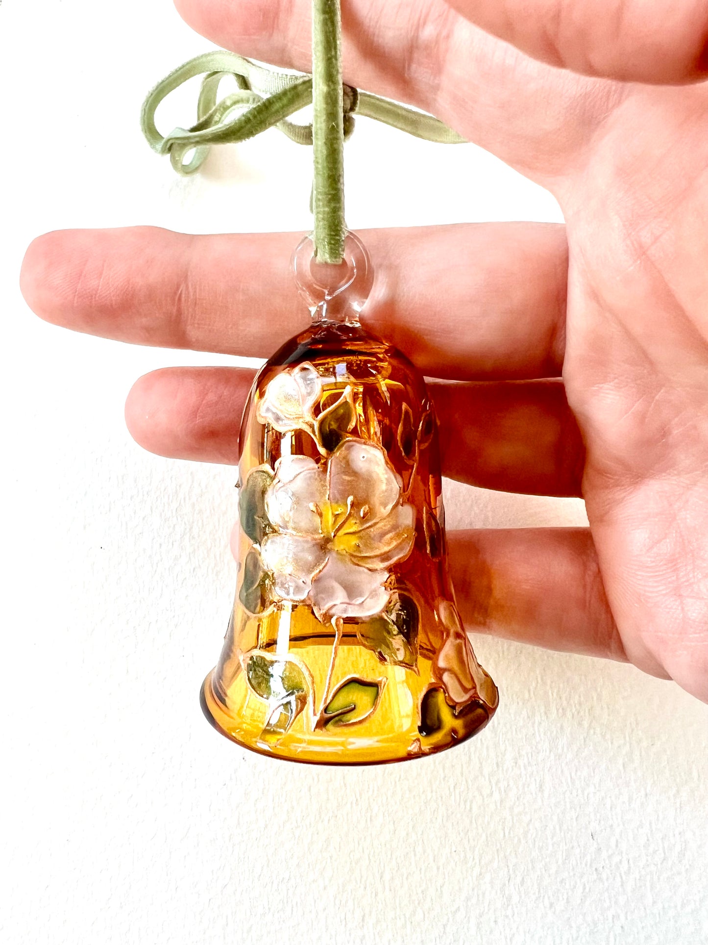 Hand Painted Magnolia Flower Glass Bell Ornament