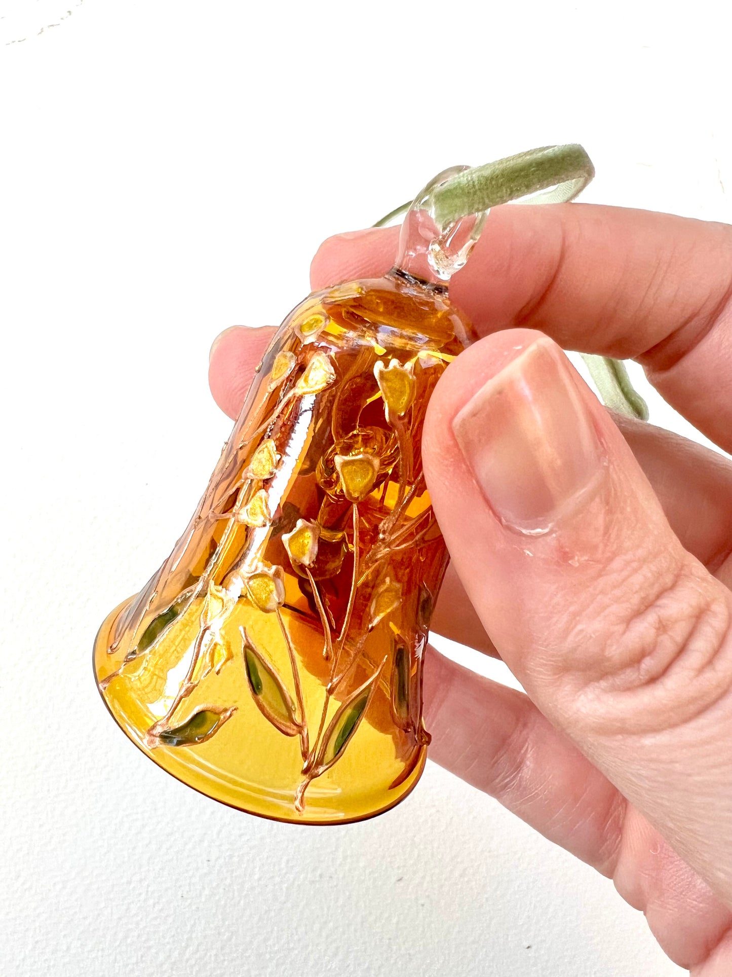 Hand Painted Flowers Glass Bell Ornament