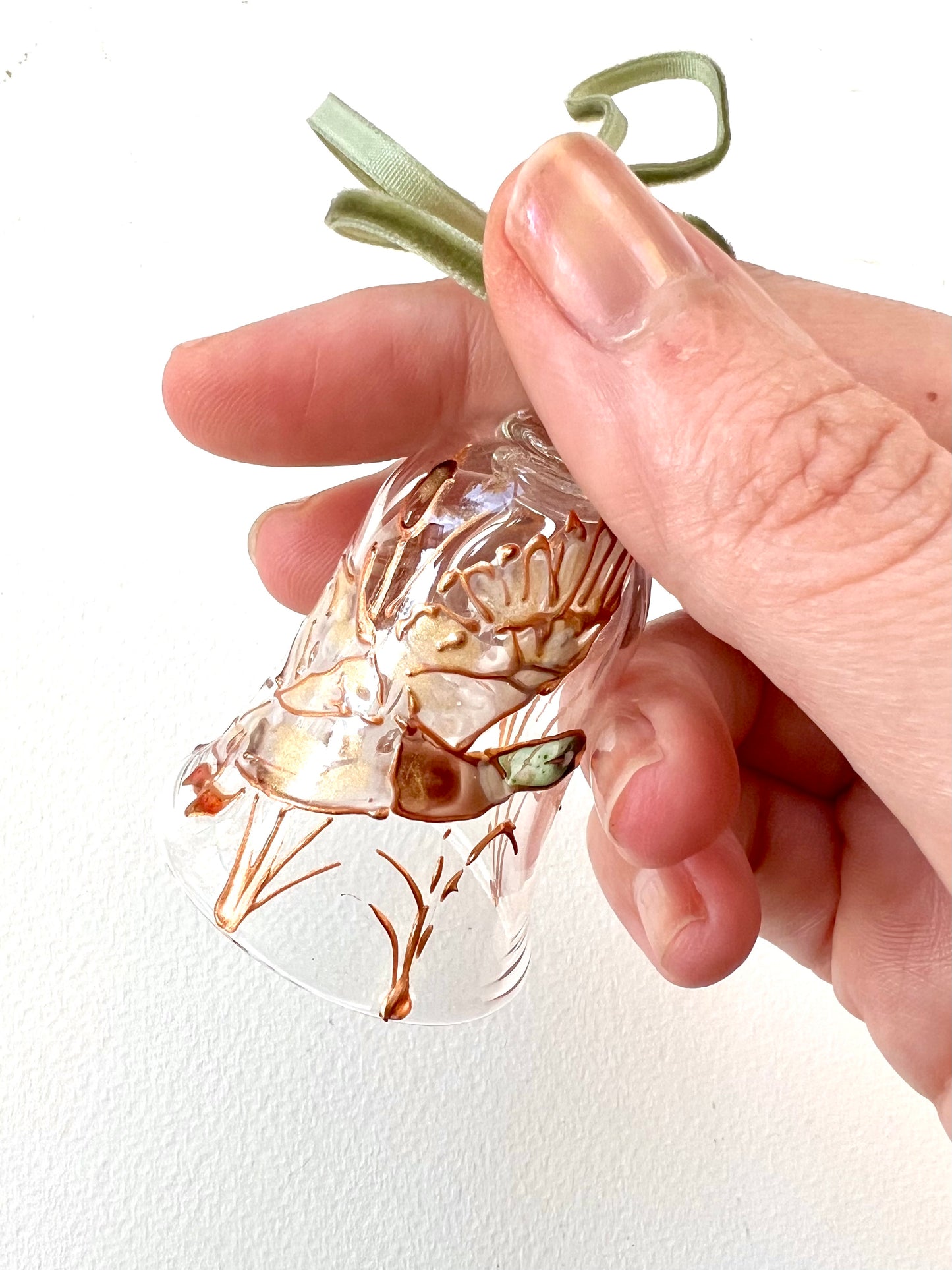 Hand Painted Mallard Duck Glass Bell Ornament